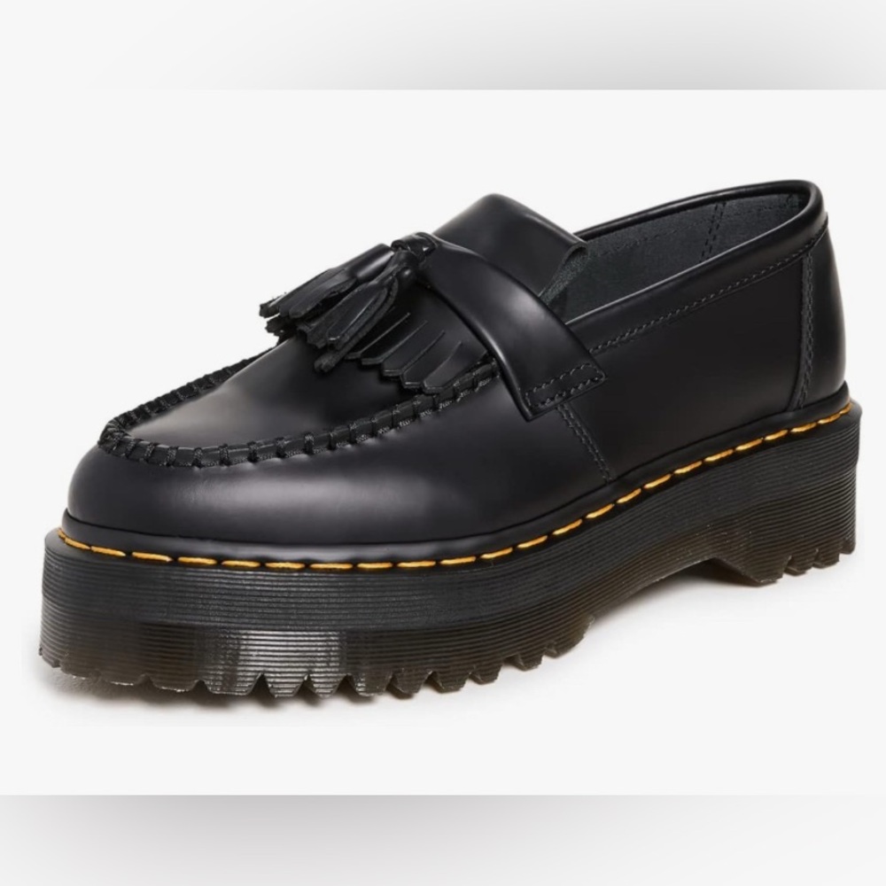 NWT Dr. Martens Adrian Quad Leather Platform Tassle Black Loafers Size 5